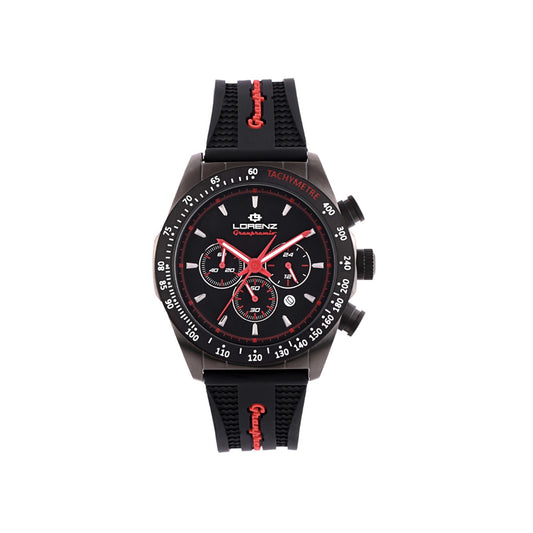 LORENZ 030233AA Uomo 42mm Acciaio Silicone Nero Nero Rosso Quarzo Cronografo 5ATM