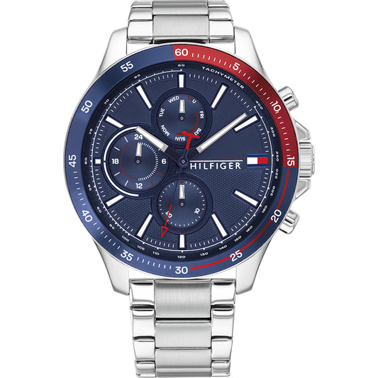 TOMMY HILFIGER 1791718 Uomo 46mm Acciaio/Blu Rosso Acciaio Blu Silver Multifunzione 5ATM