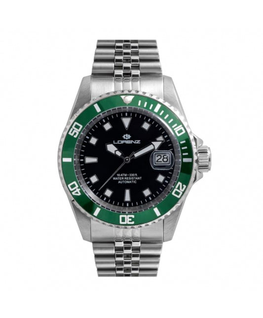 LORENZ 26121CC Uomo 42mm Acciaio/Verde Acciaio Nero Silver Automatico 10ATM