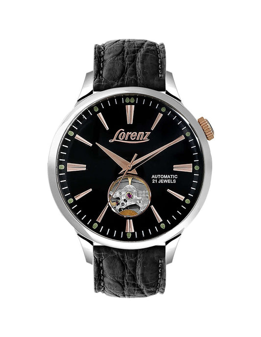 LORENZ 30224BB Uomo 42mm Acciaio Pelle Nero Nero Automatico 5ATM